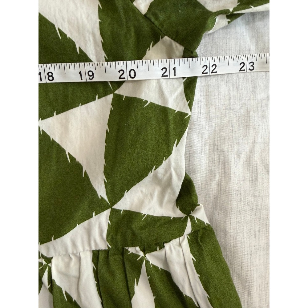 Maeve Shirt Dress Womens Large Green Geometric Tiered Cotton Midi - Picture 9 of 10